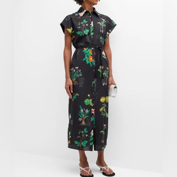Adam Lippes Dresses & Skirts - Adam Lippes Garden Floral Midi Shirt Dress in Black/Multi -Size Medium (no belt)